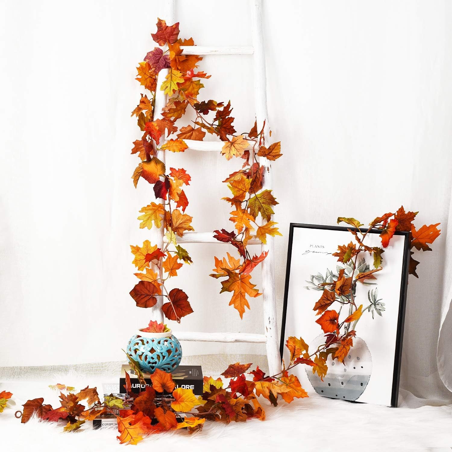 2M Artificial Fall Maple Leaf  - Rattan Plant Basket ulasan dan harga